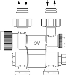 Picture of OVENTROP Anschlussarmatur „Multiblock TF“ Ein-/Zweirohr, G ¾ ÜM x G ¾ AG, Messing, schwenkbar, Art.Nr. : 1184025