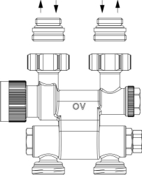 Picture of OVENTROP Anschlussarmatur „Multiblock TF“ Ein-/Zweirohr, G ½ AG x G ¾ AG, Messing, schwenkbar, Art.Nr. : 1184035