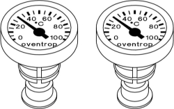 Bild von OVENTROP Umrüstsatz Thermometer rot und blau, für Kugelhähne DN 25 / 32, Art.Nr. : 1078182