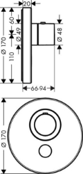 Picture of AXOR ShowerSelect ShowerSelect Thermostat Highflow Round für 1 Verbraucher und einen zusätzlichen Abgang Unterputz, Art.Nr. 36726000