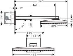 Picture of AXOR ShowerSolutions Kopfbrause 460/300 3jet mit Brausearm und eckiger Rosette, Art.Nr. 35282000