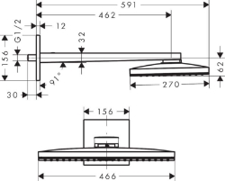 Picture of AXOR ShowerSolutions Kopfbrause 460/300 1jet mit Brausearm und eckiger Rosette, Art.Nr. 35278000
