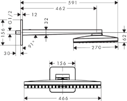 Picture of AXOR ShowerSolutions Kopfbrause 460/300 1jet mit Brausearm und Softcube Rosette, Art.Nr. 35274000