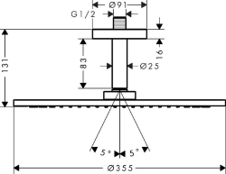 Picture of AXOR ShowerSolutions Kopfbrause 350 1jet mit Deckenanschluss, Art.Nr. 26035000
