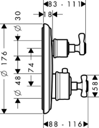 Picture of AXOR Montreux Thermostat Unterputz mit Ab- und Umstellventil, Art.Nr. 16820000