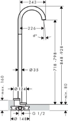 Bild von AXOR Uno Wanneneinlauf bodenstehend gebogen, Art.Nr. 38412000
