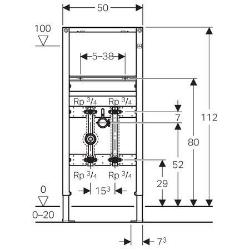 Picture of Geberit Duofix Element für Waschtisch, 112 cm, Standarmatur, mit einer Wasserzählerstrecke und einer Wasserstrecke mit Unterputzabsperrventil JRG LegioStop® und Anschluss-T-Stück, Art.Nr. : 111.571.00.1