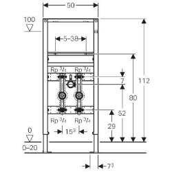 Picture of Geberit Duofix Element für Waschtisch, 112 cm, Standarmatur, mit zwei Wasserzählerstrecken, Unterputzabsperrventil JRG LegioStop® und Anschluss-T-Stück, Art.Nr. : 111.570.00.1