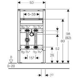 Picture of Geberit Duofix Element für Waschtisch, 82–98 cm, Standarmatur, mit einer Wasserzählerstrecke und einer Wasserstrecke mit Unterputzabsperrventil JRG LegioStop® und Anschluss-T-Stück, Art.Nr. : 111.574.00.1