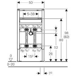 Picture of Geberit Duofix Element für Waschtisch, 82–98 cm, Standarmatur, mit zwei Wasserstrecken mit Unterputzabsperrventil JRG LegioStop® und Anschluss-T-Stück, Art.Nr. : 111.575.00.1
