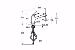 Picture of KWC DOMO Küche chromeline A 230 Hebelmischer Auszugbrause mit SprayClean bis 700 mm ausziehbar Spra, chromeline, wegnehmbar, flex-PEX 3/8", Art.Nr. : 10.061.053.000FL