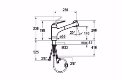 Picture of KWC DOMO Küche chromeline A 230 Hebelmischer Auszugbrause mit SprayClean bis 700 mm ausziehbar Spra, chromeline, flex-PEX 3/8",A230, Art.Nr. : 10.065.033.000FL