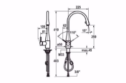 Picture of KWC EVE Küche chromeline A 225 Hebelmischer Auszugauslauf verdeckt Neoperl Caché bis 600 mm au, chromeline, seitenbedient, flex-PEX 3/8", Art.Nr. : 10.111.103.000FL