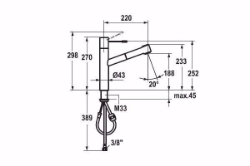 Picture of KWC ONO Küche edelstahl A 220 Hebelmischer Auszugbrause mit SprayClean bis 700 mm ausziehbar PowerC, stahl, flex-PEX 3/8", Art.Nr. : 10.151.033.700FL