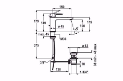 Picture of KWC ELLA Waschtisch chromeline A 150 Hebelmischer Auslauf fest Neoperl Perlator Shorty OptimalSp, chromeline, ohne Ablaufventil, flex-PEX 3/8", Mitte Kaltstellung, Art.Nr. : 12.381.072.000FL