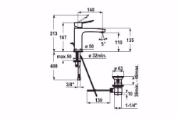 Picture of KWC ACTIVO Waschtisch chromeline A 140 Hebelmischer Auslauf fest Neoperl Perlator OptimalSpace -, chromeline, mit Ablaufventil, flex-PEX 3/8", Art.Nr. : 12.401.042.000FL