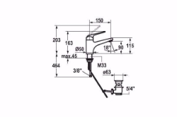 Picture of KWC DOMO Waschtisch chromeline A 150 Hebelmischer Auslauf fest Neoperl Cascade OptimalSpace - gr, chromeline, ohne Ablaufventil, flex-PEX 3/8", Mitte Kaltstellung, Art.Nr. : 12.061.072.000FL