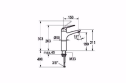 Picture of KWC DOMO Waschtisch chromeline A 150 Hebelmischer Auslauf fest Neoperl Cascade OptimalSpace - gr, chromeline, ohne Ablaufventil, flex-PEX 3/8", Sockel 100mm, Mitte Kaltstellung, Art.Nr. : 12.061.382.000FL