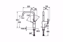 Picture of KWC LIVELLO Küche chromeline A 225 Hebelmischer Schwenkauslauf 160° Neoperl Caché OptimalSpac, chromeline, seitenbedient, flex-PEX 3/8", Art.Nr. : 10.231.013.000FL