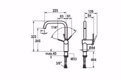 Picture of KWC LIVELLO Küche edelstahl A 225 Hebelmischer Schwenkauslauf 160° Neoperl Caché OptimalSpace, Stahl, seitenbedient, flex-PEX 3/8", Art.Nr. : 10.231.013.700FL
