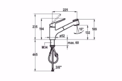 Picture of KWC ISLA Küche chromeline A 225 Hebelmischer Auszugbrause mit SprayClean bis 700 mm ausziehbar Spra, chromeline, flex-PEX 3/8", Art.Nr. : 10.371.033.000FL