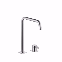Picture of KWC ERA Küche edelstahl A 220 Hebelmischer Schwenkauslauf 150° oder 360° Neoperl Perlator lam, Stahl, flex-PEX 3/8", A220, L-Auslauf, Art.Nr. : 10.392.022.700FL