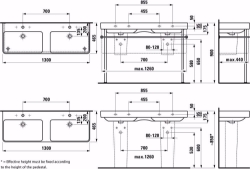 Picture of Laufen Pro S - Doppelwaschtisch PRO S 130X47 WEISS, 1300 x 460 x 175, 000, weiss, ohne Hahnloch, Art.Nr. : H8149680001091