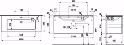 Picture of Laufen Pro S - Komplettset 1200 mm, Waschtisch 'slim' mit Waschtischunterbau 'Pro' mit 2 Schubladen, inkl. Schubladen-Ordnungssystem, 1200 x 500 x 545, 480, graphit, 2 Hahnlöcher, Art.Nr. : H8619674801071