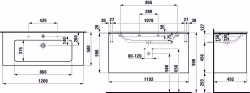 Bild von Laufen Pro S - Komplettset 1200 mm, Waschtisch 'slim' mit Waschtischunterbau 'Base' mit 2 Schubladen, inkl. Schubladen-Ordnungssystem, 1200 x 500 x 610, 263, ulme dunkelbraun, 2 Hahnlöcher, Art.Nr. : H8649632631071
