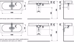 Picture of Laufen SONAR - Doppelwaschtisch-Schale, inkl. Keramikabdeckung für Ablaufventil, 757 weiss matt, ohne Hahnloch/ohne Überlauf, 1000 x 370 x 145, Art.Nr. : H8123487571121