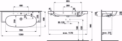 Picture of Laufen THE NEW CLASSIC - Waschtisch unterbaufähig NEWCLASSIC 120X48 WS MATT, 757 weiss matt, 2 Hahnlöcher, 1200 x 480 x 165, Art.Nr. : H8138587571071