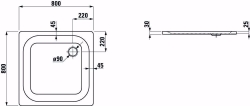 Picture of Laufen PLATINA - Duschwanne, quadratisch, Stahl emailliert (3,5 mm), extraflach (25 mm), 000 weiss, mit Schallschutz, 800 x 800 x 25, Art.Nr. : H2150010000411