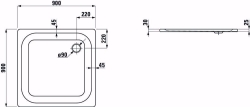 Picture of Laufen PLATINA - Duschwanne, quadratisch, Stahl emailliert (3,5 mm), extraflach (25 mm), 000 weiss, mit Schallschutz, 900 x 900 x 25, Art.Nr. : H2150020000411