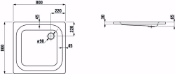 Picture of Laufen PLATINA - Duschwanne, quadratisch, Stahl emailliert (3,5 mm), flach (65 mm), 000 weiss, mit Schallschutz, 800 x 800 x 65, Art.Nr. : H2150110000411