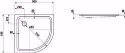 Picture of Laufen PLATINA - Viertelkreisduschwanne, Stahl emailliert (3,5 mm), Radius 550 mm, Stahl emailliert (3,5 mm), flach (65 mm), 000 weiss, mit Schallschutz, 900 x 900 x 65, Art.Nr. : H2150180000411
