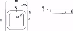 Picture of Laufen PLATINA - Duschwanne, quadratisch, Stahl emailliert (3,5 mm), tief (150 mm), 000 weiss, mit Schallschutz, 800 x 800 x 150, Art.Nr. : H2150210000411