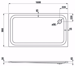 Picture of Laufen PLATINA - Duschwanne, rechteckig, Stahl emailliert (3,5 mm), flach (45 mm), 000 weiss, mit Schallschutz, 1600 x 900 x 45, Art.Nr. : H2150360000411