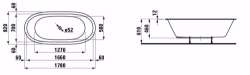 Picture of Laufen ALESSI ONE - Badewanne, aus Mineralgusswerkstoff Sentec, Einbauversion, mit Mittelablauf, mit Fussgestell, 000 weiss, 1998 x 998 x 960, Art.Nr. : H2459710000001