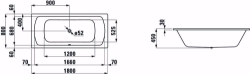 Picture of Laufen MODERNA PLUS - Badewanne, Einbauversion, Stahl-Email 3,5 mm, 000 weiss, mit Schallschutz, 1800 x 800 x 450, Art.Nr. : H2250600000411