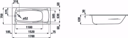 Picture of Laufen PALLADIUM - Badewanne, Einbauversion, Stahl emailliert (3,5 mm), 000 weiss, mit Schallschutz, 1700 x 430 x 750, Art.Nr. : H2251100000411
