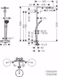 Picture of Hansgrohe Raindance Select S Showerpipe 240 1jet PowderRain mit Ecostat Comfort Thermostat, Mattweiß , Art.Nr. : 27633700