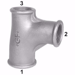 Picture of +GF+ 131 Bogen-T-Stück, Abzweig u. Durchgang egal od. reduziert, ISO/EN E1, Dim. (1-2-3): 3/4" ‑ 1/2" ‑ 1/2", Art.Nr.: 770131215
