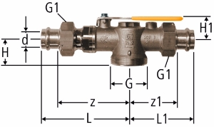 Picture of Nussbaum 89025 Gaszähler-Kugelhahn gerade Ausführung mit Optipress-Gaz-Anschlussverschraubungen, Grösse: 28, Art.Nr. 89025.24