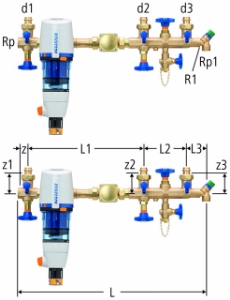 Picture of Nussbaum  31204 Standard-Verteilbatterie mit Redfil rückspülbar mit Optipress-Aquaplus-Anschlussverschraubungen 92020 / 92021, mit Anschlussflansch 12085, Grösse: 1¼x22x28x28, Art.Nr. 31204.25
