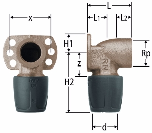 Picture of Nussbaum  85115 Optiflex-Profix-Anschlusswinkel mit Wandflansch, Grösse: ¾ x 20 x 45, Art.Nr. 85115.23