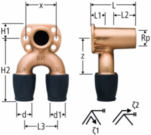 Picture of Nussbaum  85119 Optiflex-Profix-Doppel-Anschlusswinkel mit Wandflansch, Grösse: ½ x 20 x 16, Art.Nr. 85119.22