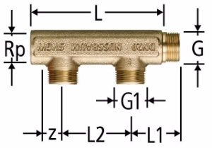 Picture of Nussbaum  86003 Optiflex-Verteiler gerade, 2-fach mit Innengewinde und Aussengewinde, Grösse: DN 20 x 2, Art.Nr. 86003.22 ersetzt durch 86003.42