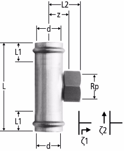 Picture of Nussbaum  80019 Optipress-Aquaplus-T-Stück mit Schiebemuffe und Innengewinde, Grösse: 15 x ½ x 15, Art.Nr. 80019.22