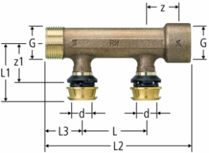 Picture of Nussbaum  84260 Optiflex-Flowpress-Verteiler, 2-fach mit Pressanschluss, Grösse: 16 x ¾ x 2, Art.Nr. 84260.21