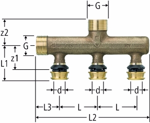 Picture of Nussbaum  84261 Optiflex-Flowpress-Verteiler, 3-fach mit Pressanschluss, Grösse: 16 x ¾ x 3, Art.Nr. 84261.21